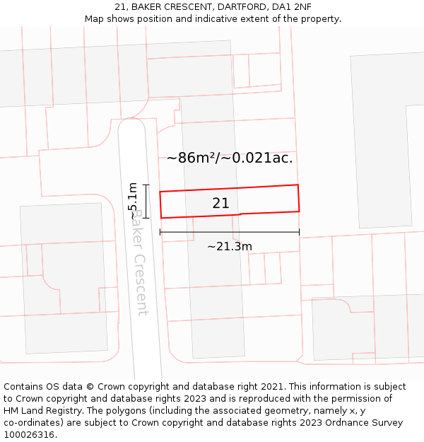 21, BAKER CRESCENT, DARTFORD, DA1 2NF: Plot and title map