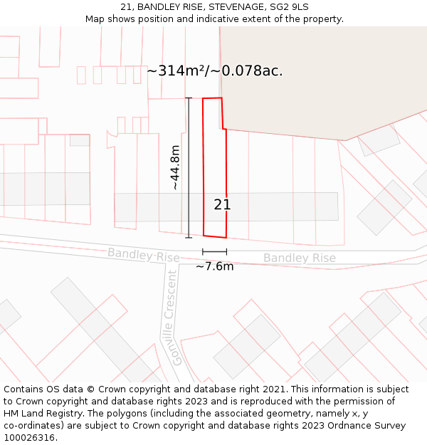 21, BANDLEY RISE, STEVENAGE, SG2 9LS: Plot and title map