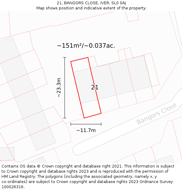 21, BANGORS CLOSE, IVER, SL0 0AJ: Plot and title map