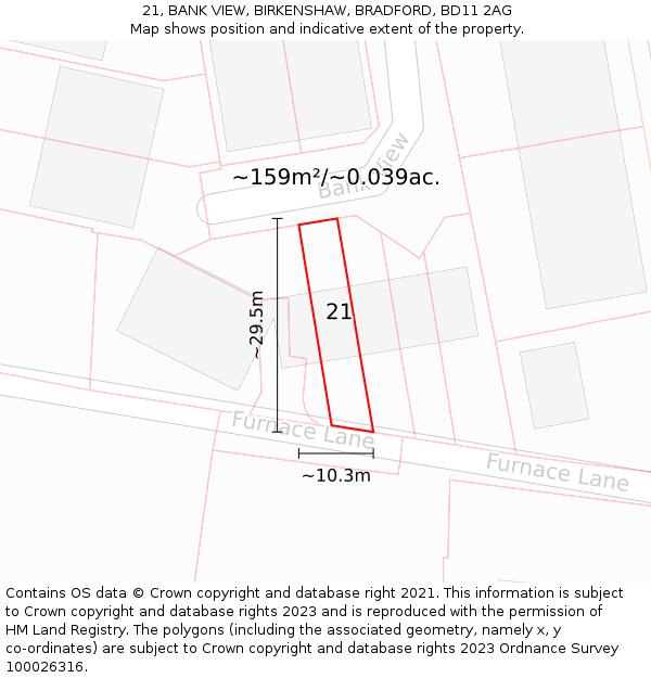 21, BANK VIEW, BIRKENSHAW, BRADFORD, BD11 2AG: Plot and title map