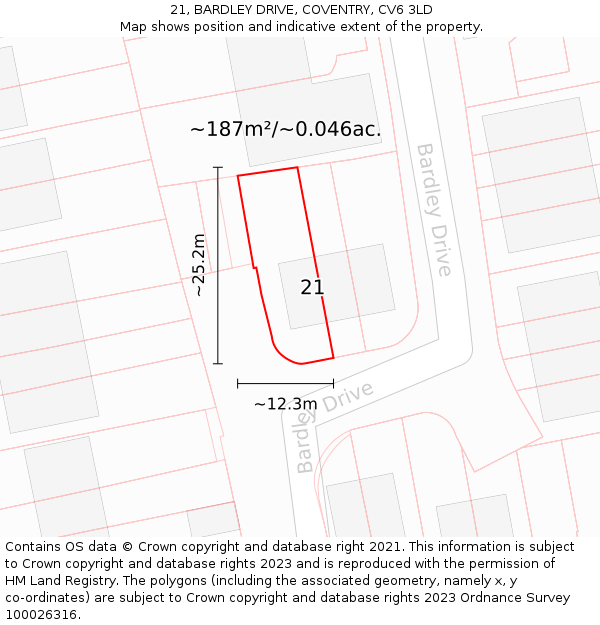 21, BARDLEY DRIVE, COVENTRY, CV6 3LD: Plot and title map