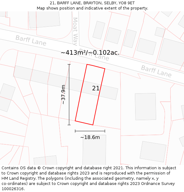 21, BARFF LANE, BRAYTON, SELBY, YO8 9ET: Plot and title map