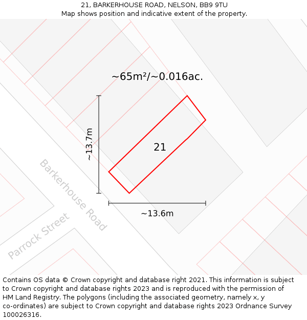 21, BARKERHOUSE ROAD, NELSON, BB9 9TU: Plot and title map