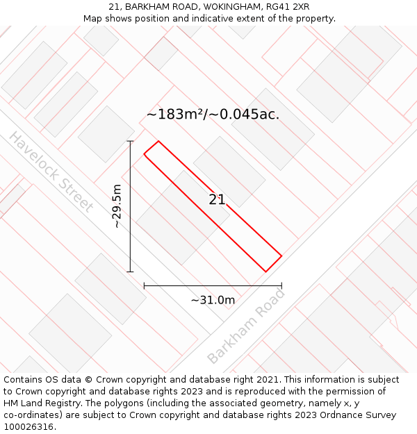21, BARKHAM ROAD, WOKINGHAM, RG41 2XR: Plot and title map