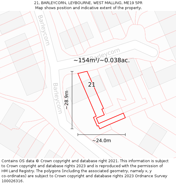 21, BARLEYCORN, LEYBOURNE, WEST MALLING, ME19 5PR: Plot and title map