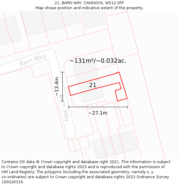 21, BARN WAY, CANNOCK, WS12 0FP: Plot and title map