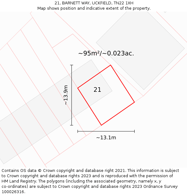 21, BARNETT WAY, UCKFIELD, TN22 1XH: Plot and title map