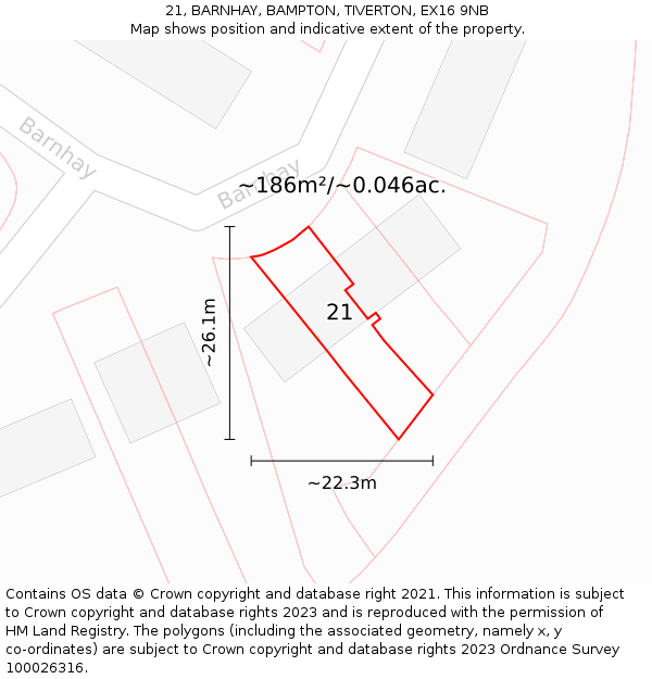 21, BARNHAY, BAMPTON, TIVERTON, EX16 9NB: Plot and title map