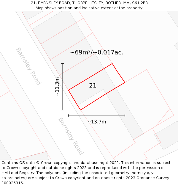 21, BARNSLEY ROAD, THORPE HESLEY, ROTHERHAM, S61 2RR: Plot and title map