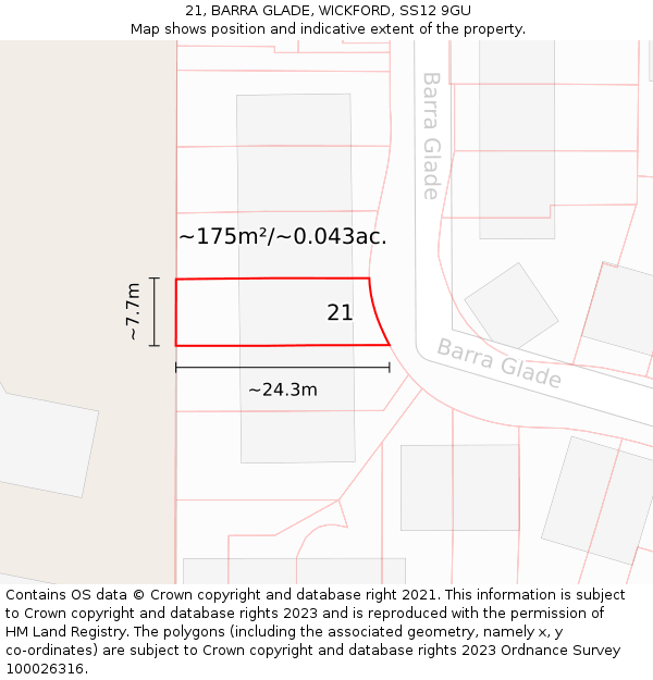 21, BARRA GLADE, WICKFORD, SS12 9GU: Plot and title map