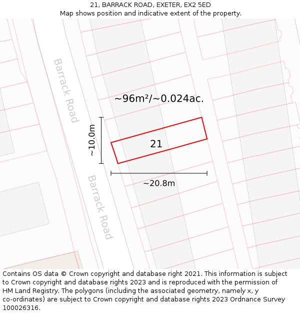 21, BARRACK ROAD, EXETER, EX2 5ED: Plot and title map