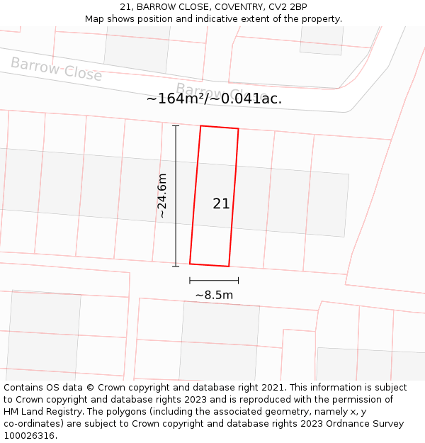 21, BARROW CLOSE, COVENTRY, CV2 2BP: Plot and title map