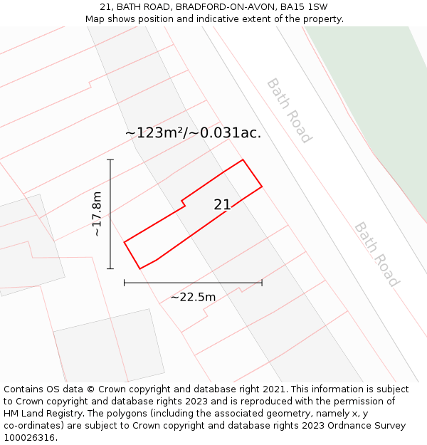 21, BATH ROAD, BRADFORD-ON-AVON, BA15 1SW: Plot and title map
