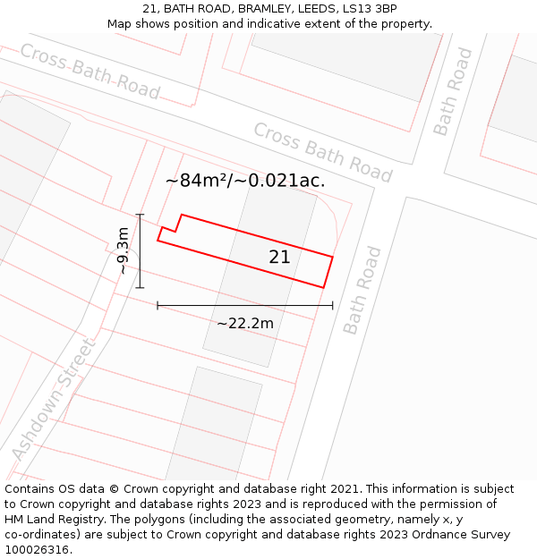 21, BATH ROAD, BRAMLEY, LEEDS, LS13 3BP: Plot and title map