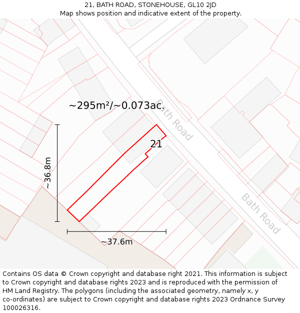 21, BATH ROAD, STONEHOUSE, GL10 2JD: Plot and title map
