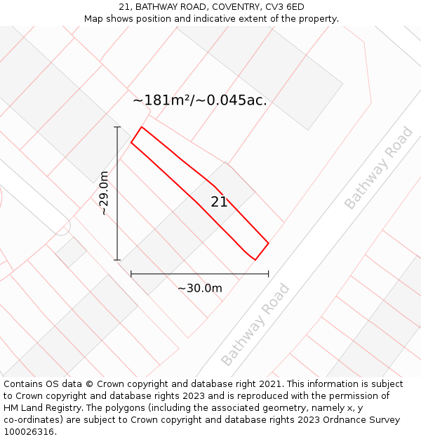 21, BATHWAY ROAD, COVENTRY, CV3 6ED: Plot and title map