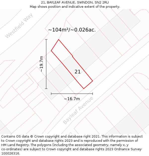 21, BAYLEAF AVENUE, SWINDON, SN2 2RU: Plot and title map