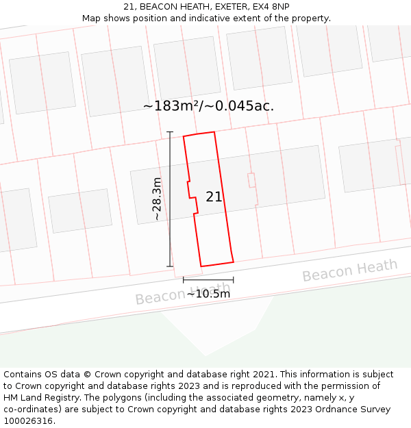 21, BEACON HEATH, EXETER, EX4 8NP: Plot and title map