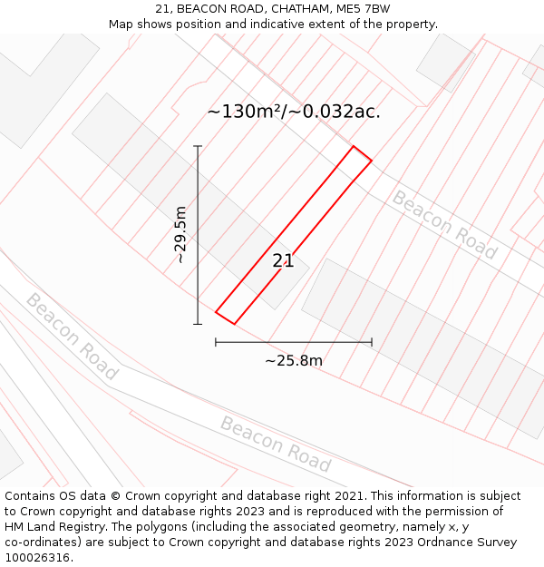 21, BEACON ROAD, CHATHAM, ME5 7BW: Plot and title map