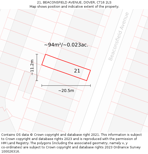21, BEACONSFIELD AVENUE, DOVER, CT16 2LS: Plot and title map