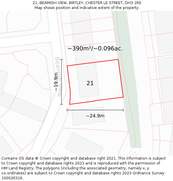 21, BEAMISH VIEW, BIRTLEY, CHESTER LE STREET, DH3 1RS: Plot and title map