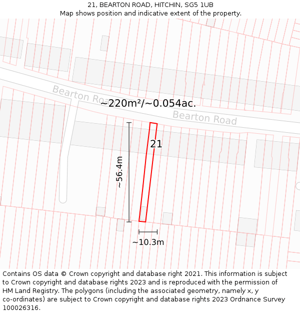 21, BEARTON ROAD, HITCHIN, SG5 1UB: Plot and title map