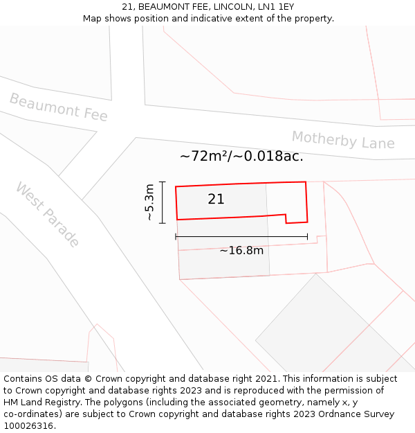 21, BEAUMONT FEE, LINCOLN, LN1 1EY: Plot and title map