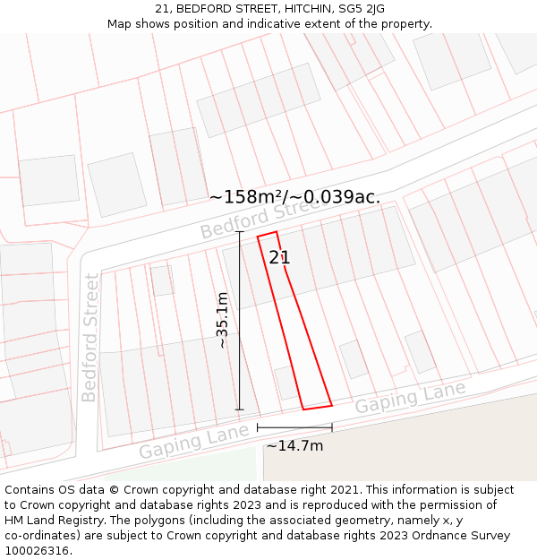 21, BEDFORD STREET, HITCHIN, SG5 2JG: Plot and title map