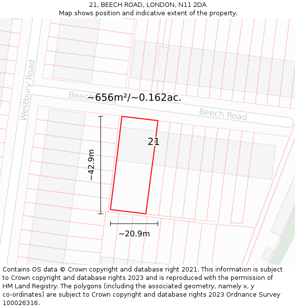 21, BEECH ROAD, LONDON, N11 2DA: Plot and title map
