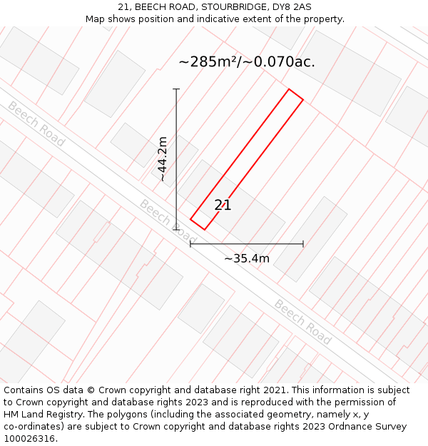 21, BEECH ROAD, STOURBRIDGE, DY8 2AS: Plot and title map