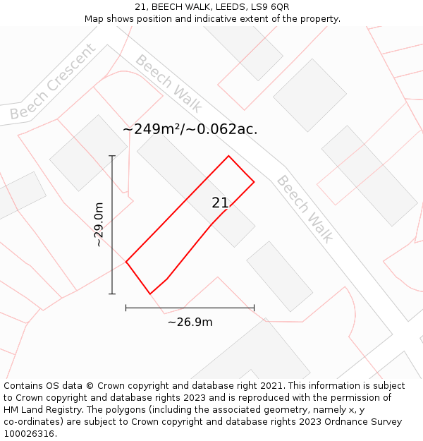 21, BEECH WALK, LEEDS, LS9 6QR: Plot and title map