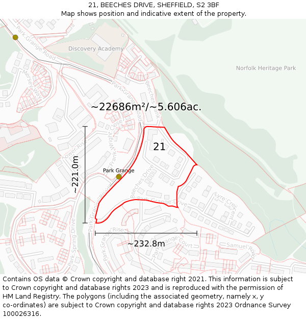 21, BEECHES DRIVE, SHEFFIELD, S2 3BF: Plot and title map