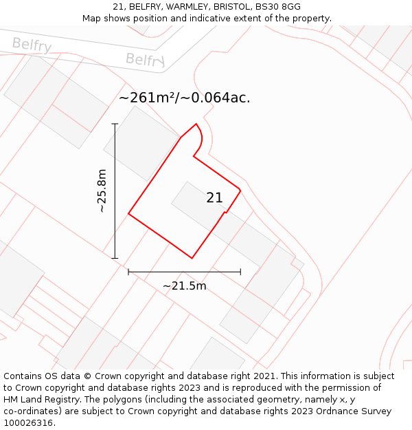 21, BELFRY, WARMLEY, BRISTOL, BS30 8GG: Plot and title map
