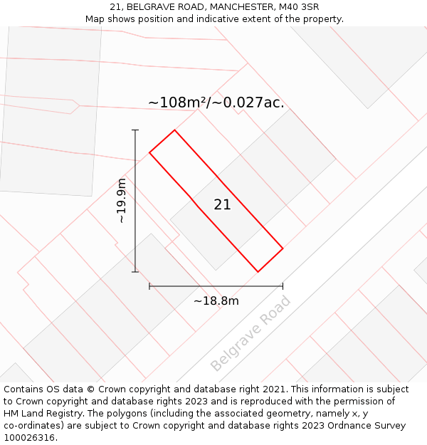 21, BELGRAVE ROAD, MANCHESTER, M40 3SR: Plot and title map