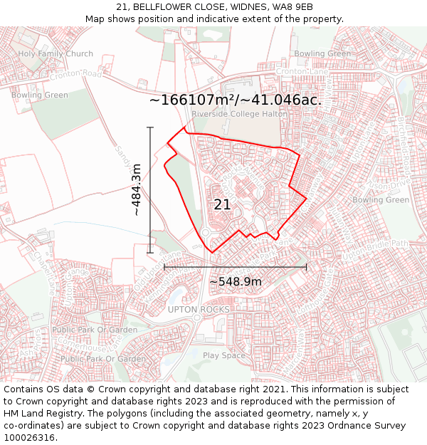 21, BELLFLOWER CLOSE, WIDNES, WA8 9EB: Plot and title map