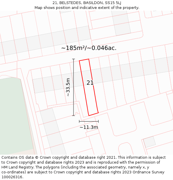 21, BELSTEDES, BASILDON, SS15 5LJ: Plot and title map