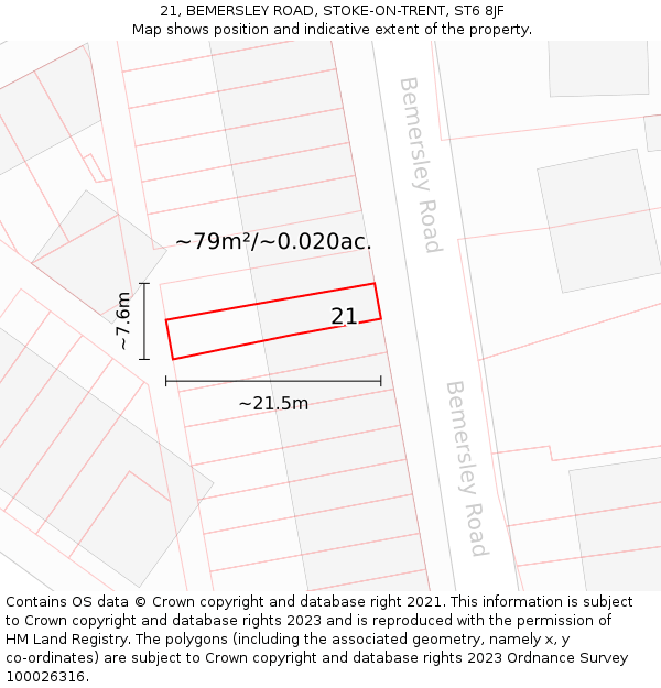 21, BEMERSLEY ROAD, STOKE-ON-TRENT, ST6 8JF: Plot and title map