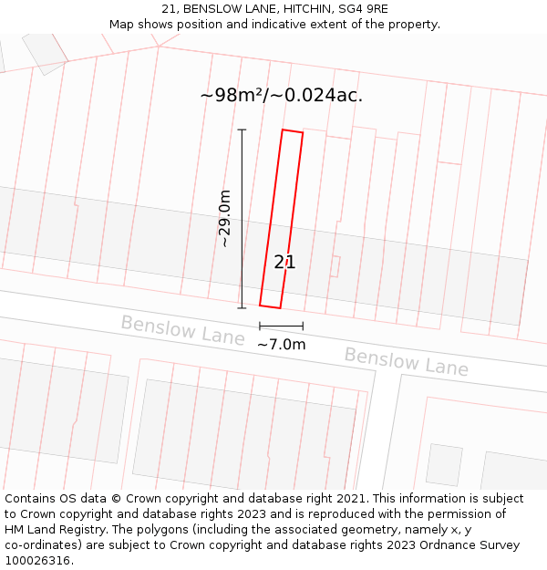 21, BENSLOW LANE, HITCHIN, SG4 9RE: Plot and title map