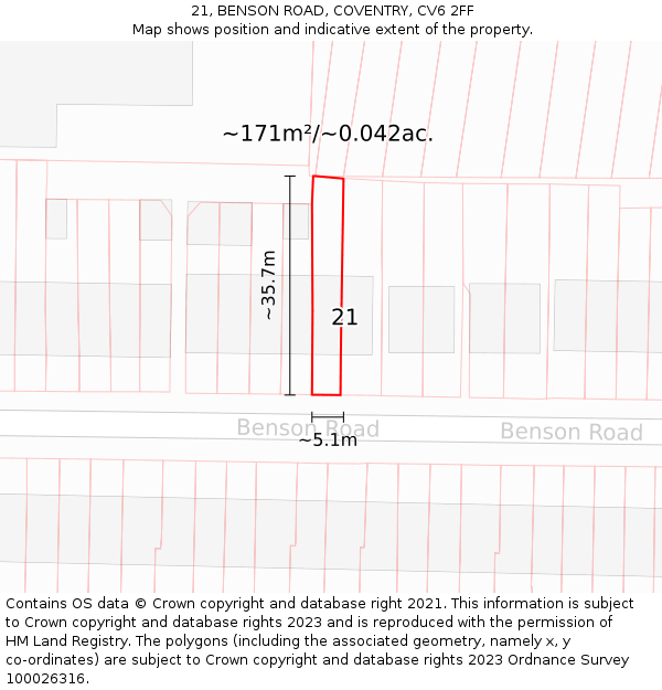 21, BENSON ROAD, COVENTRY, CV6 2FF: Plot and title map