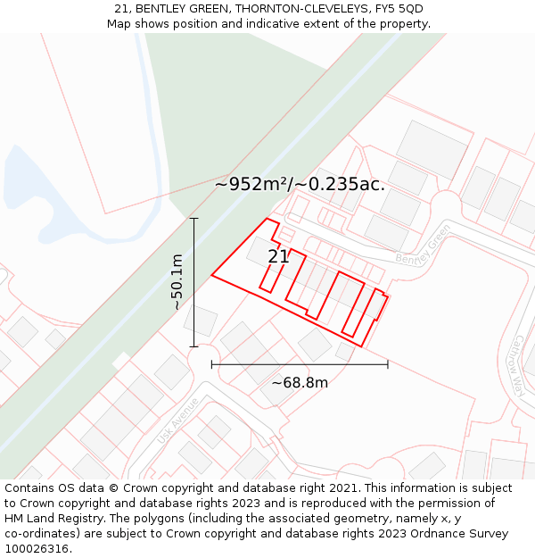 21, BENTLEY GREEN, THORNTON-CLEVELEYS, FY5 5QD: Plot and title map