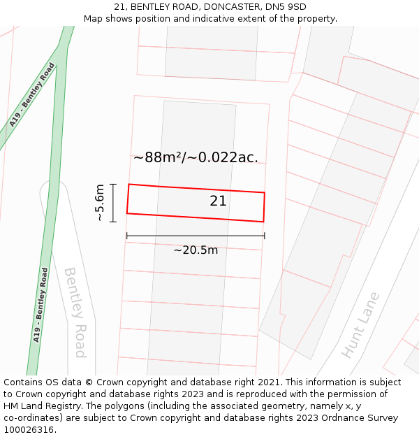 21, BENTLEY ROAD, DONCASTER, DN5 9SD: Plot and title map