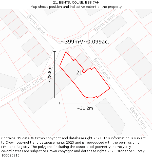 21, BENTS, COLNE, BB8 7AH: Plot and title map