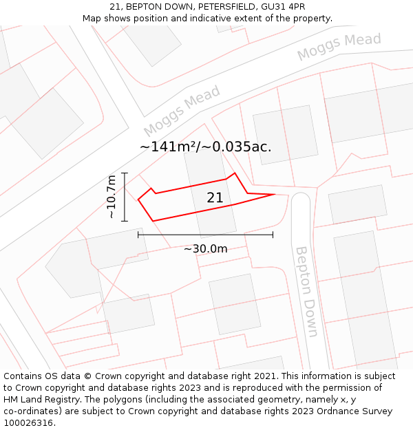 21, BEPTON DOWN, PETERSFIELD, GU31 4PR: Plot and title map