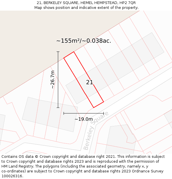 21, BERKELEY SQUARE, HEMEL HEMPSTEAD, HP2 7QR: Plot and title map
