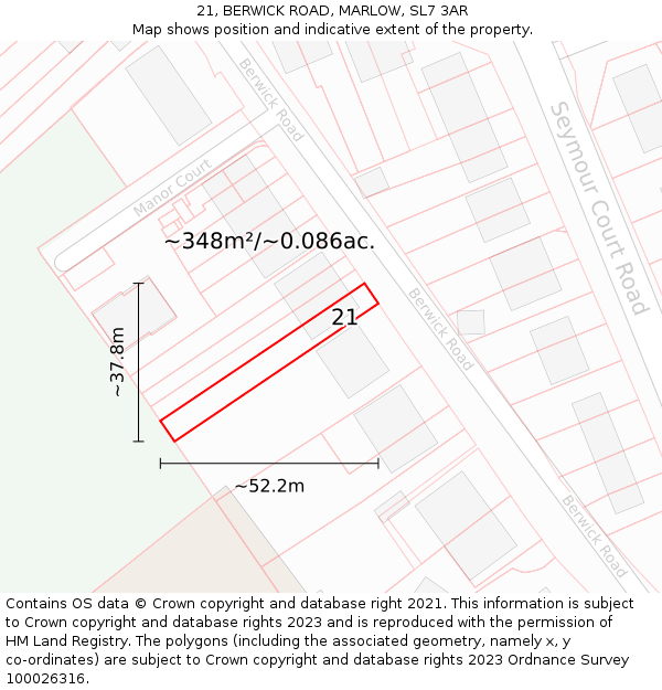 21, BERWICK ROAD, MARLOW, SL7 3AR: Plot and title map