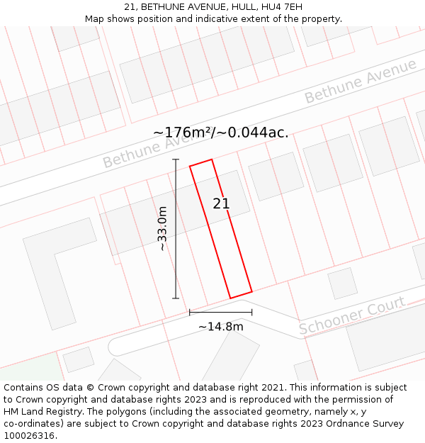 21, BETHUNE AVENUE, HULL, HU4 7EH: Plot and title map