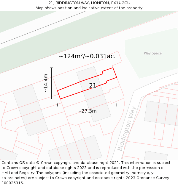 21, BIDDINGTON WAY, HONITON, EX14 2GU: Plot and title map