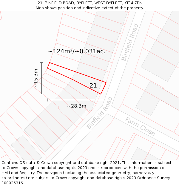 21, BINFIELD ROAD, BYFLEET, WEST BYFLEET, KT14 7PN: Plot and title map