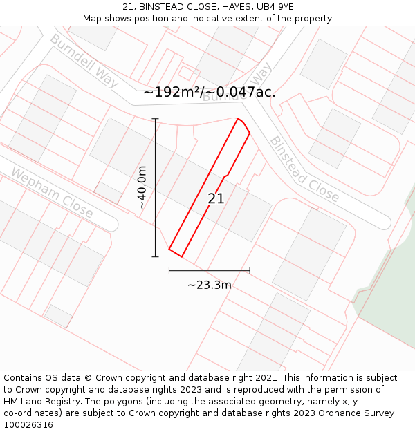 21, BINSTEAD CLOSE, HAYES, UB4 9YE: Plot and title map