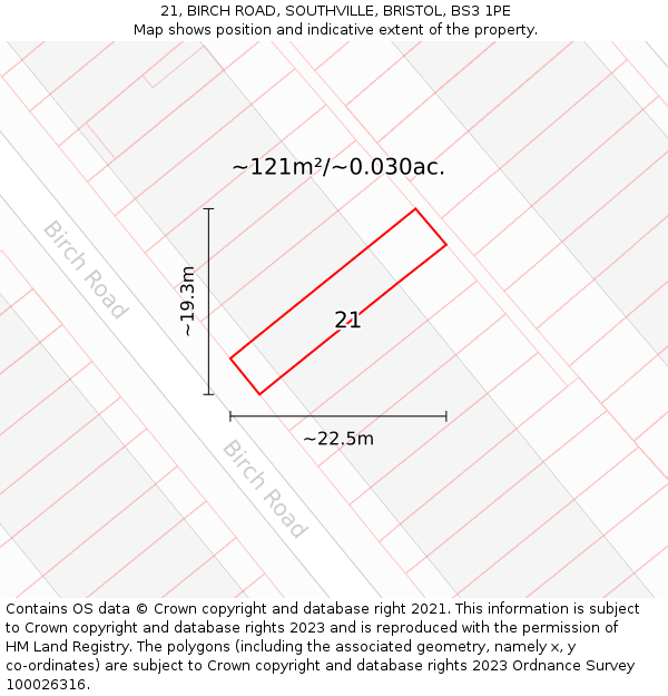 21, BIRCH ROAD, SOUTHVILLE, BRISTOL, BS3 1PE: Plot and title map